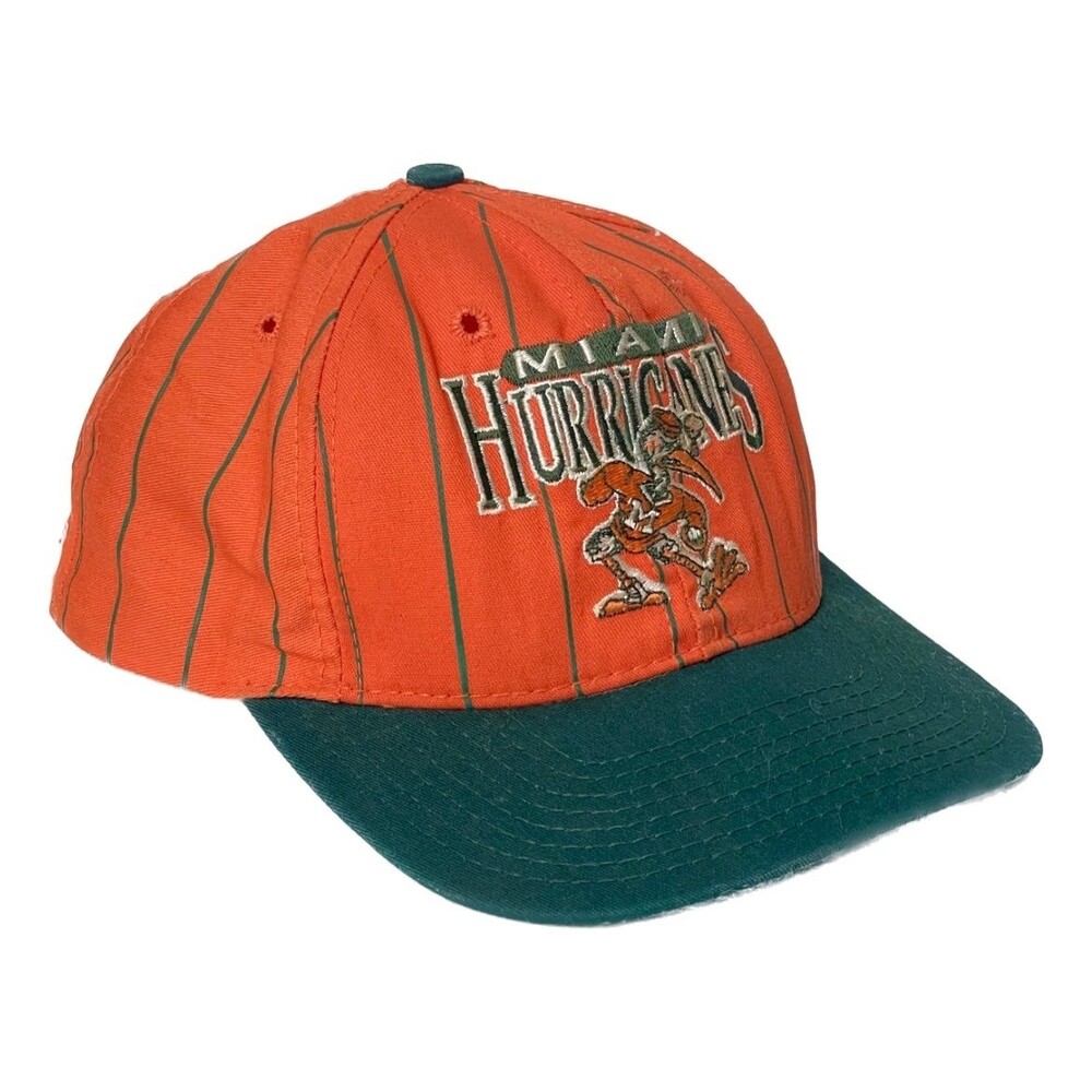 Vintage Miami Hurricanes Collegiate Pin Striped Snapback Hat Cap Orange Green